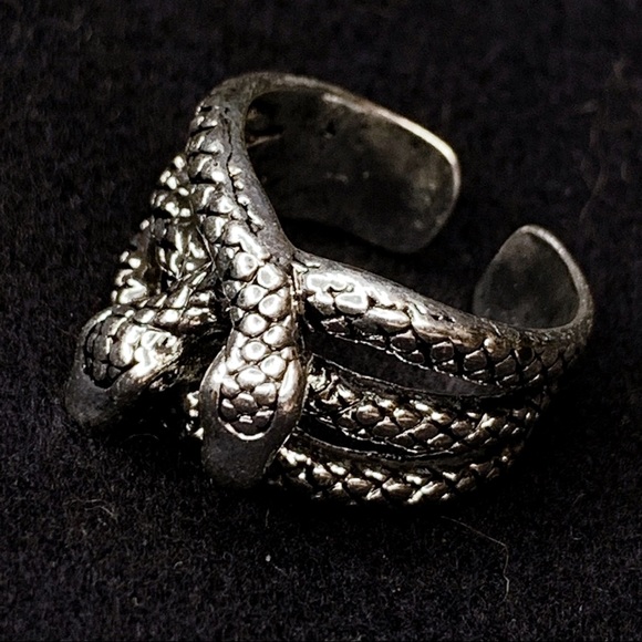 Unisex Men 2 Snake Heads Silver Plated Ring - Picture 4 of 11